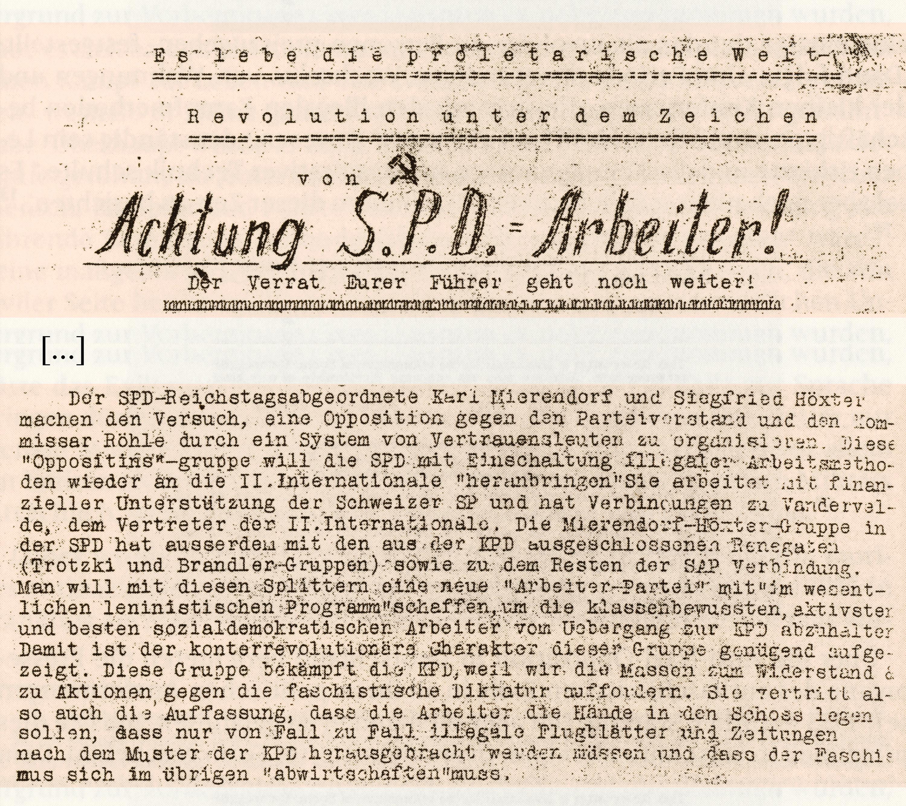 Auszug aus dem „R. G. O. Scheinwerfer. Organ der Belegschaft der Verkehrsbetriebe Wiesbaden“, 2. Jg., Nr. 31, Mai 1933